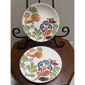 Dash of That Colorful Floral Earthenware 8.5" Salad Deser Plates Lot of Two Pair